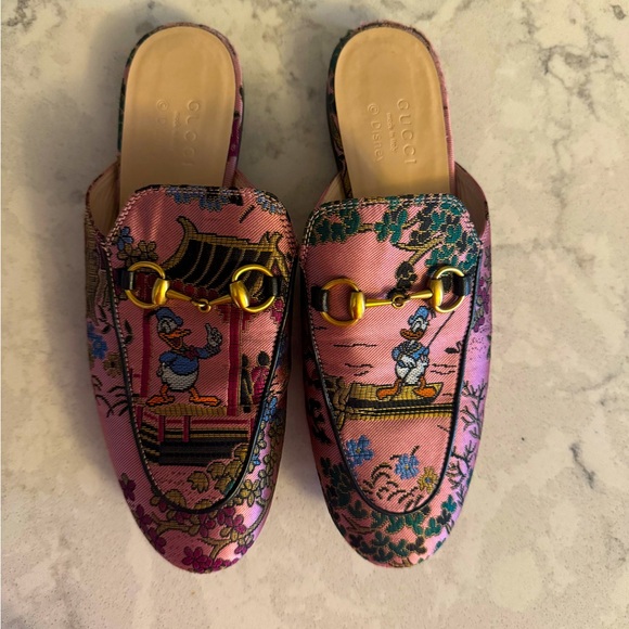 Gucci X Disney Jacquard Japanese Donald Duck Women's Princetown Mules 36 - Picture 1 of 7